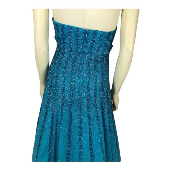 Vintage Alyce Designs 80s Strapless Beaded Blue Prom Evening Gown scarf size 8 - Picture 12 of 13